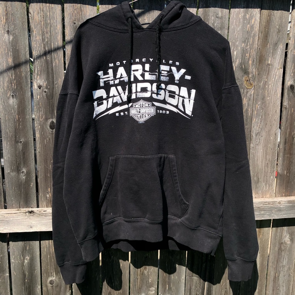 Harley-Davidson Men’s Black Crewneck Hoodie with White Logo